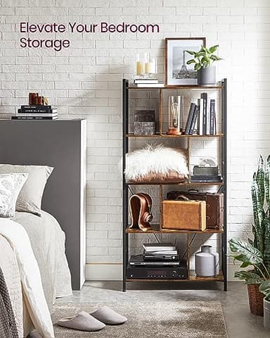 VASAGLE Bookshelf, 5-Tier Bookcase, Storage Shelving Unit, Display Shelf with Open Compartments for Living Room, Home Office, Bedroom, Industrial, Rustic Brown and Black ULBC121B01 - Image 5
