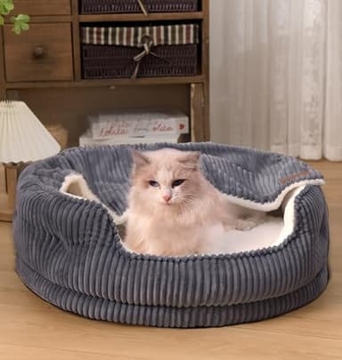 OMLIVLIES Cat Beds for Indoor Cats,with Soft Hooded Blanket.Comfortable Cute cat Bed,Removable Inner pad Washable with Non-Slip Bottom,Cozy Kitten、Small Dog Bed (Dark Grey) - Image 2