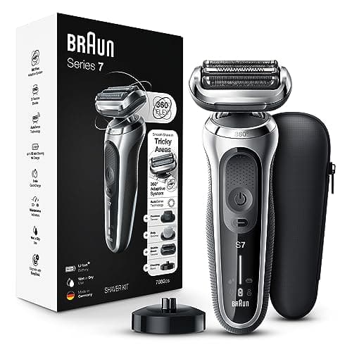 Braun Series 7 7032cs Flex Electric Razor for Men, Wet & Dry, Electric Razor, Rechargeable, Cordless Foil Shaver with Beard Trimmer and Charging Stand, Silver - Image 1