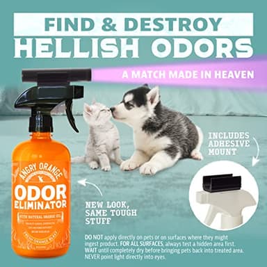 ANGRY ORANGE Pet Odor Eliminator Kit for Dog/Cat Urine - Citrus - 24 oz + UV Flashlight - Image 2