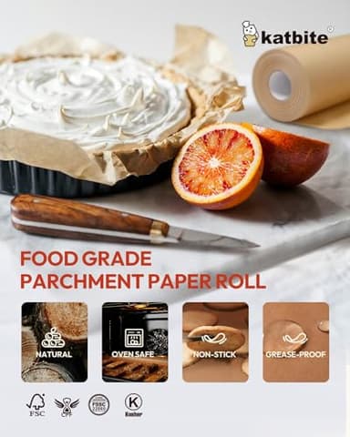2 Value Pack 15in x 242ft, 300 Sq.Ft Unbleached Parchment Paper Roll for Baking, Katbite Parchment Baking Paper with Serrated Cutter, Non-stick Roll for Cooking, Air Fryer, Steaming, Bread - Image 3
