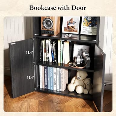 oneinmil 71.5" Tall Bookshelf and Bookcase, 6-Tier Wooden Bookshelves with Cabinet Doors, Floor Bookshelves and Office Storage Cabinets for Home Office, Living Room (Black 1 Pack, 6-Tier) - Image 4