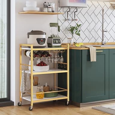 TUTOTAK Bar Cart - Serving Cart for Home - Microwave Cart, Drink Cart, Mobile Kitchen Shelf with Wine Rack and Glass Holder, Rolling Beverage Cart BC01BMG030 - Image 2