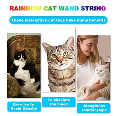 M JJYPET Cat Wand Toys Interactive Kitten Toys for Indoor Cats Colorful Teaser Wand String for Exercise Kitten Stick Kitty Rope Toy Rainbow Ribbon Cat Charmer -2Pcs - Image 6