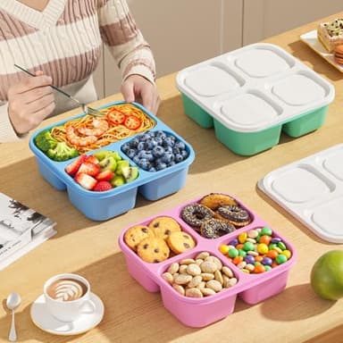 Canfanni 6 Pcs Snack Box Container Set, Reusable 3&4 Compartment Meal Prep Snack Containers for Adults Kids Toddler, BPA-Free Divided Lunchable Container for School, Work and Travel (5 Color) - Image 7