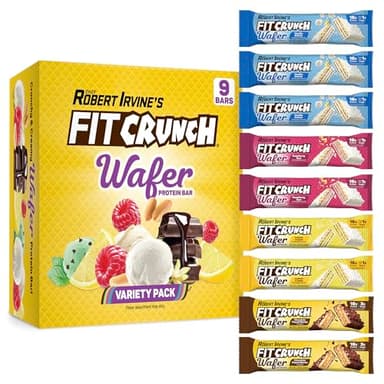 FITCRUNCH Wafer Protein Bars, 16g of Protein & 1-3g of Sugar (9 Bars, Variety Pack) - Image 1