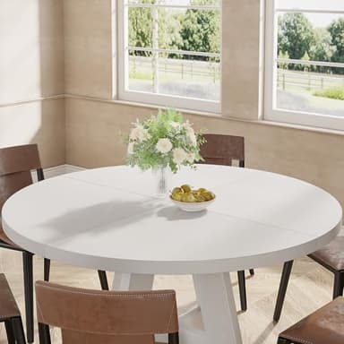 Tribesigns Round Dining Table Wood Kitchen Table for Dining Room, 47 in Dinning Room Tables for 4-6, Circle Dinner Table with Wooden Tabletop and Cross Base for Kitchen, White - Image 6