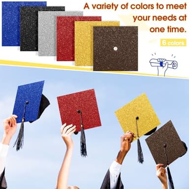 Gersoniel 12 Sheets 10 x 10 Inch Glitter Construction Paper for Graduation Cap Decoration Heavyweight Colorful Cardstock Grad Cap Cover for Graduation Hat Topper Craft DIY - Image 5