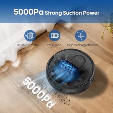 eitton Robot Vacuum and Mop with Mapping, 5000Pa Robotic Vacuums with LiDAR Navigation,No-Go Zones,Wi-Fi/App/Alexa Control, Self-Recharging Vacuum Robot for Pet Hair,Hard Floor,Carpet - Image 3