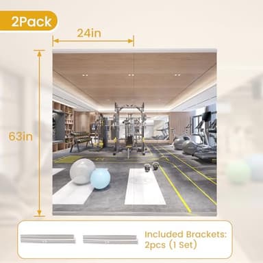 yarnuwa 63X24 2Pack Large Home Gym Mirror, Frameless Tempered Glass Dance Wall Mounted Mirror for Home, Yoga, Dancing, Studio, Living Room - Image 5