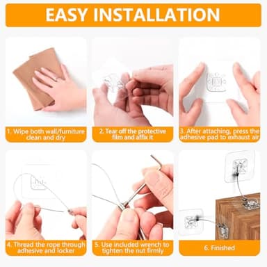 No Drill Metal Furniture Anchors (10 Packs) for Baby Proofing, 14" Adhesive Anti-Tip Furniture Wall Safety Straps for Child, Keep Toddlers & Pets Safe from Falling Furniture Like Dresser & Bookshelf - Image 7