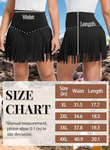 Women Plus Size Fringe Cowgirl Mini Skirt - Western Country Concert Rodeo Outfit High Waisted Tassel Boho Bottoms(Black,4XL,11163Pa) - Image 7