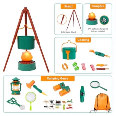 Meland Kids Camping Set with Tent - Toddler Toys for Boys with Campfire, Camping Toys for Kids Indoor Outdoor Pretend Play, Gift Idea for Boys Age 3,4,5,6 Year Old Birthday Christmas (Green) - Image 2