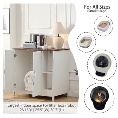 FOREST GRAVITY Cat Litter Robot Enclosure,for Placing Litter Robot 3/4,Power Outlet and Dog-Proof Shelf for Litter Robot Cabinet,Litter Collector for Automatic Litter Box Enclosure,Antique White - Image 5