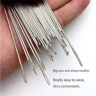 Big Eye Steel Sewing Needles Kit, Stainless Steel Sewing Needles, Stainless Steel Needles for Hand Sewing, Steel Sewing Needles, 34 PCS Big Eye Steel Needles Set - Image 3
