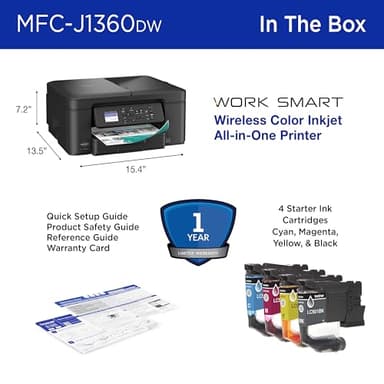Brother Work Smart 1360 Wireless Color Inkjet All-in-One Printer with Automatic Duplex Printing and 1.8” Color Display | Includes Refresh Subscription Trial(1) (MFC-J1360DW) (Uses LC501 Series Inks) - Image 7