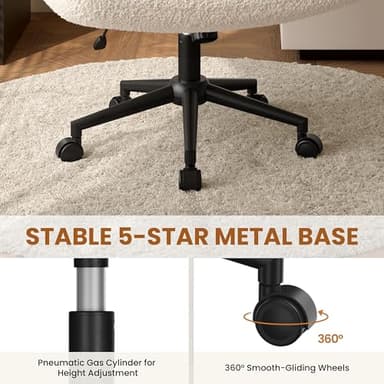 Yaheetech Wide Criss Cross Legged Office Desk Chair with No Wheels, Vanity Comfy Swivel Computer Chairs for Home Office Reading Makeup, Ivory - Image 7