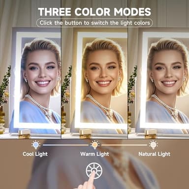 Hasipu Vanity Mirror with Lights, 15.7" x 11.8" LED Makeup Mirror, 3 Color Modes Touch Control and Brightness Adjustment Lighting Mirror, 10X Magnifying Glass, 360° Rotation - Image 4