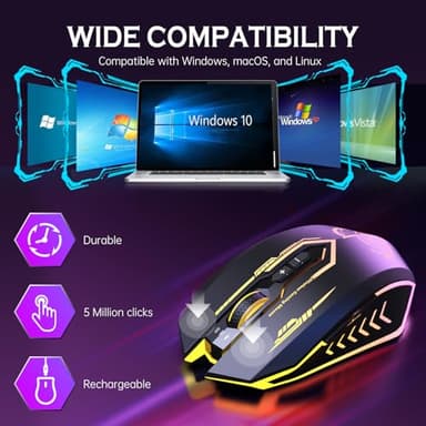 UHURU Wireless Gaming Mouse Up to 12000 DPI, Rechargeable USB-C Wireless Mouse with 7 Buttons 7 Dynamic LED Color Ergonomic Programmable MMO RPG for PC Laptop, Compatible with Windows Mac - Image 6