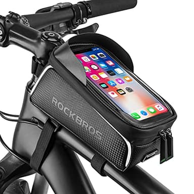 ROCK BROS Bike/Bicycle Phone Front Frame Bag, Waterproof, Tube Bag,Cycling Pouch, Bike Accessories for Men Compatible Phone Under 7” - Image 1