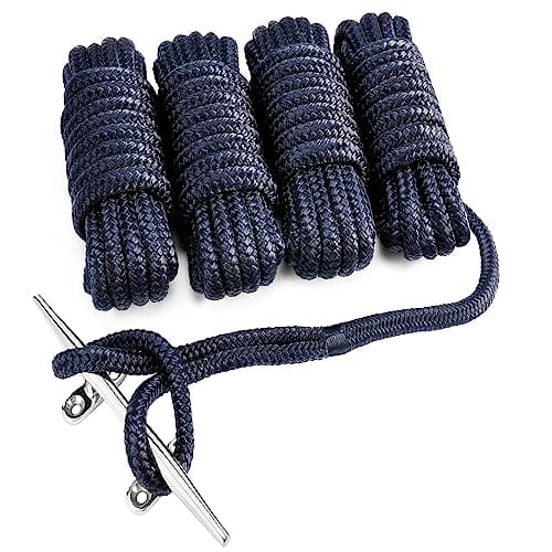 Young Marine 4 Pack 1/2” X 15’ Dock Lines Marine-Grade Double-Braided Nylon Dock Line with 12” Eyelet.Hi-Performance Boat Rope Mooring Rope Dock Line (4) - Image 1