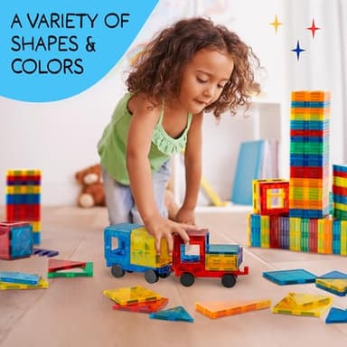 SUNNY AUNTIE Magnetic Tiles 125 PCS+ Bonus Zippered CASE, Kids Toy for 3 4 5 6 7 8 Year Old Boys & Girls, Magnetic Tiles Building Set, Great Gift for Kids Aged 3-8, XL Set - Image 8