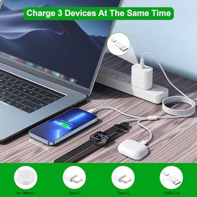 Upgraded 3 in 2 USB C Cable for Apple Watch Charger (4FT/1.2M) Travel USBC Multi Fast Charging Cord Compatible with iWatch Ultra 2/SE 2/10/9/8/7/6/5/4/3/2/1, iPhone 16/15 Pro Max Plus, iPad, AirPods - Image 2