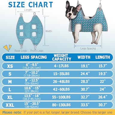 Supet Dog Grooming Hammock Harness for Dogs Cats, Relaxation Pet Nail Clipper Hammock, Restraint Dog & Small Animal Leashes Sling for Groomingk for Nail Trimming (Coral Blue, S) - Image 6