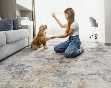 UERMEI 8x10 Area Rug Living Room Rugs - Washable Neutral Modern Abstract Soft Thin Large Rug Indoor Floor No Slip Rug Carpet for Bedroom Under Dining Table Home Office Decor - Blue Grey - Image 3