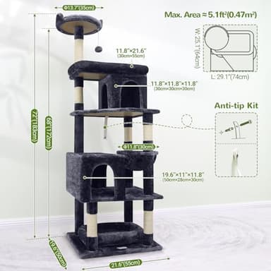 Globlazer Heavy Duty Cat Trees for Large Cats, Sturdy 72in Maine Coon Cat Tree for Large Cats 20 lbs+ Heavy Duty Cat Tower for Adult Biggest Cat with 6 Scratching Posts, Hammock, S72, Dark Gray - Image 6