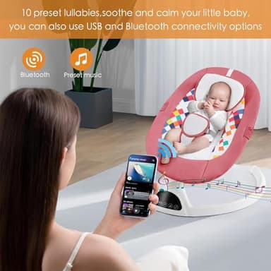 Soobaby Baby Swing for Infants,Electric Bouncer for Babies,Portable Swing for Baby Boy Girl,Remote Control Indoor Baby Rocker with 5 Sway Speeds,Music and Bluetooth,Pink - Image 4