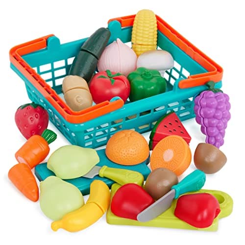 Battat – Play Food for Toddlers with Farmers Market Basket and Chopping Board, Toy Food for Kids Kitchen and Pretend Play for 3+ Years (37 Pieces) - Image 1