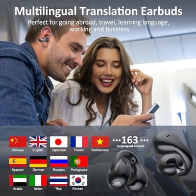 AI Language Translation Earbuds Real Time, IAMJOY Language Translator Earbuds Open Ear Clip-On Design, 163 Language & Accents Two-Way Translator Device with APP for Travel Learning Business, Black - Image 8