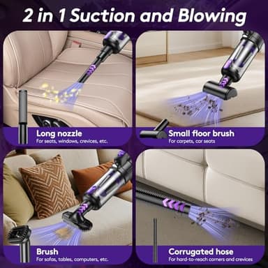 SWMRDN Car Vacuum Portable Cordless, 20000Pa Mini Vacuum Cleaner & Air Duster, 130W Brushless Motor Handheld Vacuum Cordless with LED Light, 7800mAh Battery, Multi-Nozzles for Car, Office, Home, Pet - Image 4