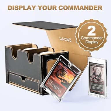UAONO MTG Deck Box with 2 Commander Display and Dice Tray-Patented Design, Double Deck Box for 280+ Single Sleeved Cards, Leather Magnetic Card Storage Box Fits for TCG CCG Magic Cards (Black&Khaki) - Image 2