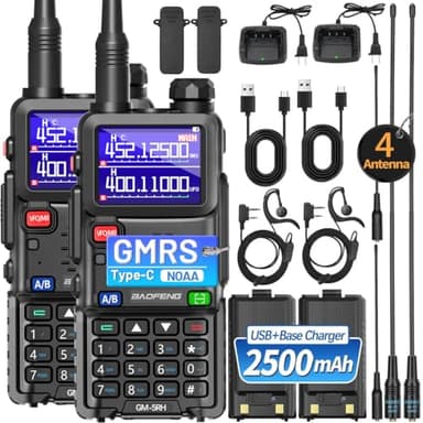 BAOFENG Radio GMRS Radio Handheld Long Range Rechargeable GMRS Repeater Two Way Radio with NOAA Weather Receiving,999 Channels,2500mAh Battery,USB-C Charger for Hunting Survival Gear,2Pack - Image 1