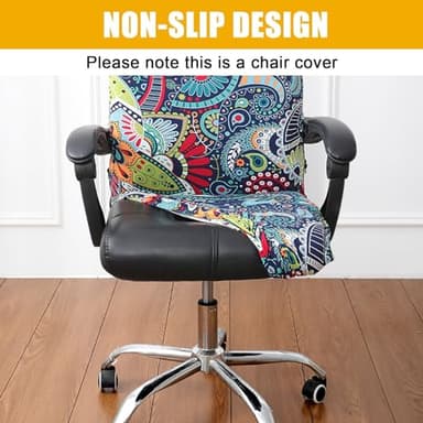 Smiry Stretch Printed Computer Office Chair Covers, Soft Fit Universal Desk Rotating Chair Slipcovers, Removable Washable Anti-Dust Spandex Chair Protector Cover with Zipper, Blue Green - Image 2