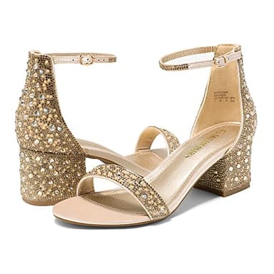 DREAM PAIRS Womens Low-Chunk Low Heel Pump Sandal,Size 7.5,Gold/Rhinestone,LOW-CHUNK - Image 2