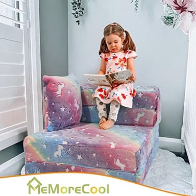 MeMoreCool Glow Rainbow Unicorn Tri-fold Sofa Bed for Kids, Foldable Futon Mattress, Chair, and Floor Couch for Playroom - Image 7