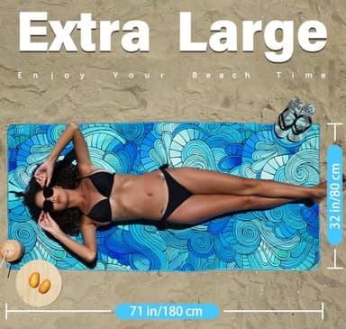 Microfiber Thin Lightweight Flat Beach Towel Sand Free Quick Dry Absorbent Compact Towels for Swimming Pool Camping Beach Accessories Large Easy Pack Travel Things for Vacation Essentials Adult Gift - Image 2