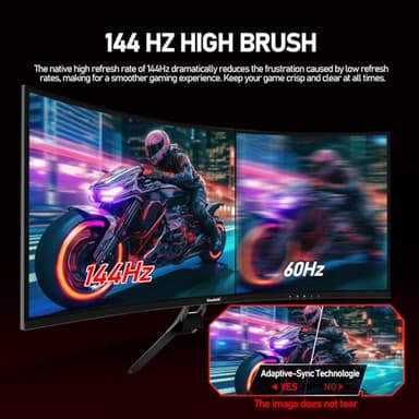 Gawfolk 34 Inch Ultrawide Curved 144Hz Gaming Computer Monitor 1500R PC Screen 21:9 UWQHD (3440x1440),Adaptive Sync,178° Viewing Angle,Display Port、HDMI2.0,Compatible with Wall mounting - Black - Image 6