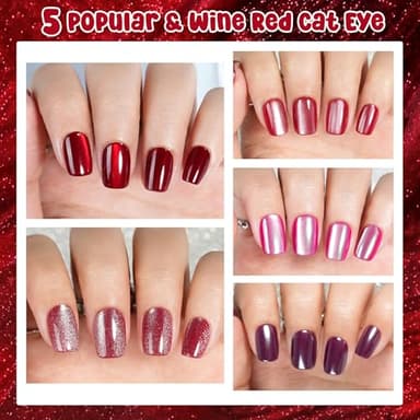 Cat Eye Press on Nails Red - 5 Styles Red Press on Nails Short Square, Soft Gel x Coat Nails False Nails, Bt Art Box Press On Nails in 16 Sizes -160 PCS Soft Gel Fake Nails Kit - Image 2