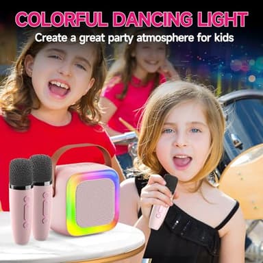 Mini Karaoke Machine for Kids Teen Adults, Kids Karaoke Machine with 2 Wireless Microphones and LED Lights Toys for Christmas Birthday Party, Home, Gifts for 4 5 6 7 8 9 10 11 12+ Years Girls Boys - Image 6