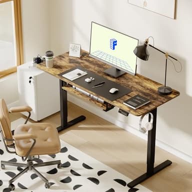 FLEXISPOT Standing Desk with Keyboard Tray, 55" x 24" Electric Adjustable Height Computer Workstation Desk, Home Office Standing Desk (Black Frame+ Rustic Top) - Image 2