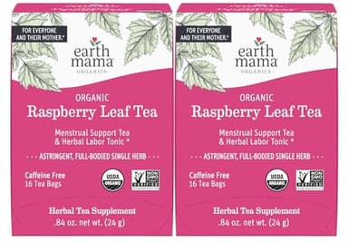 Earth Mama Organic Raspberry Leaf Tea Bags | Labor Tonic & Menstrual Support Herbal Tea, Red Raspberry Leaf Tea for Pregnancy & Postpartum Care Recovery, Caffeine Free Tea, Non GMO, (16-Teabags, 2-Pk) - Image 1