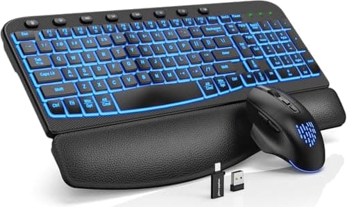 SABLUTE Ergonomic Wireless Keyboard and Mouse Combo - Wave Keyboard with Soft Leather Wrist Rest, Resistant Keys, RGB Backlit Rechargeable Set for PC/Mac/Chromebook (Black) - Image 1