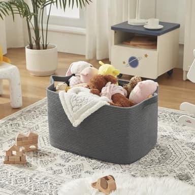 OIASKET 95L Extra Large Blanket Basket, 24" x 16.9" x 14.2" Woven Storage Basket for Living Room, Nursery Blanket Storage for Toys, Towels, Dirty Clothes (Grey) - Image 5