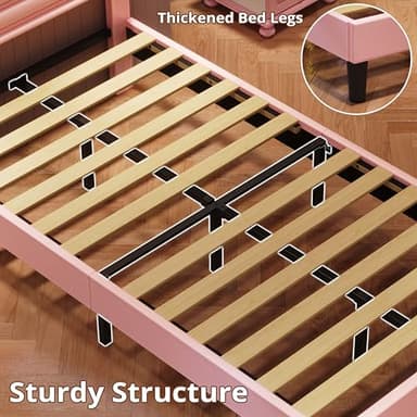LIKIMIO Twin Bed Frames with LED Light Headboard, Upholstered Modern Cama Twin Platform Bed Frame with Heavy Duty Supports, No Box Spring Need, Noise Free, Easy Assembly, Pink - Image 8