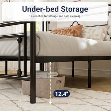 Allewie Queen Size Metal Platform Bed Frame with Victorian Vintage Headboard and Footboard/Mattress Foundation/Under Bed Storage/No Box Spring Needed/Noise-Free/Easy Assembly, Black - Image 5