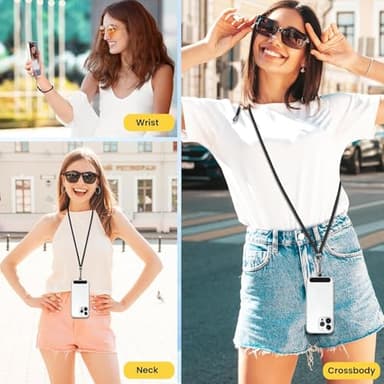 SS Cell Phone Lanyard, 2 Pack Adjustable Phone Lanyard Crossbody Neck Strap & 2 Phone Wrist Strap with 2 Phone Tether Patches for Most Smartphones, Black Grey - Image 2